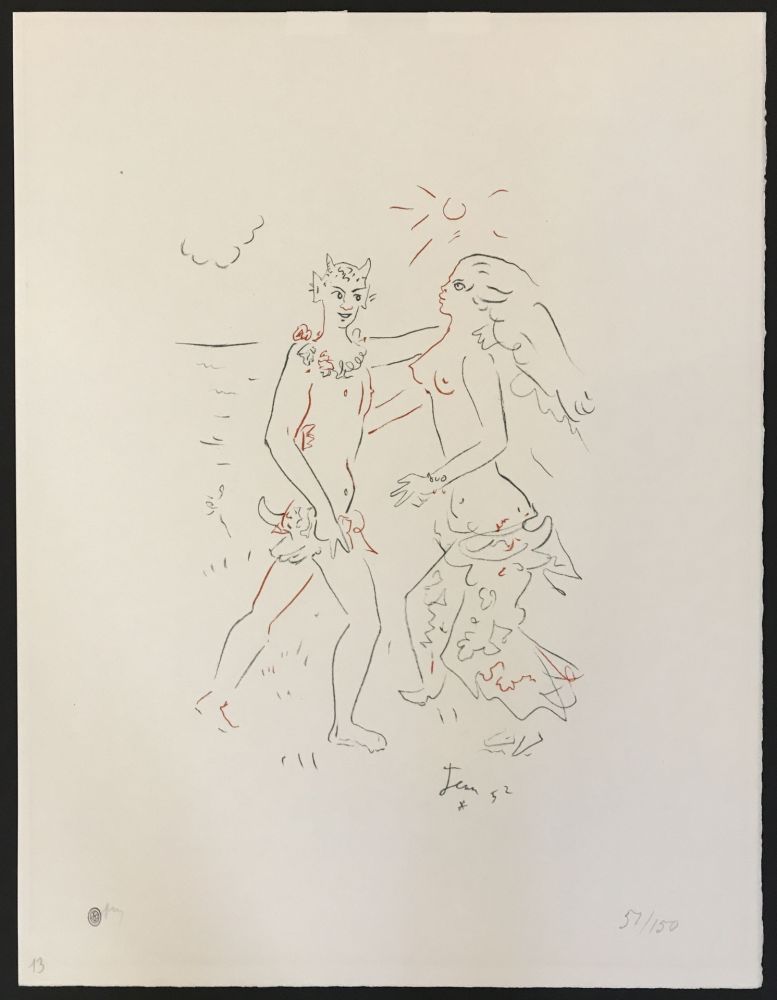 Lithograph Cocteau - Satyr and Nymph