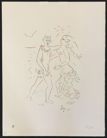 Lithograph Cocteau - Satyr and Nymph