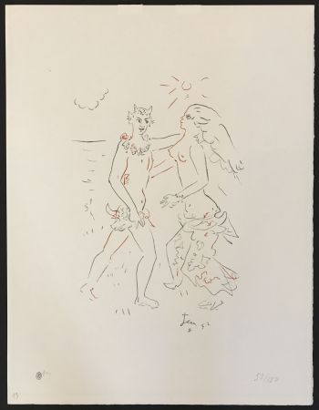 Lithograph Cocteau - Satyr and Nymph