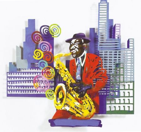 Screenprint Gerstein - Saxophone Player, from Jazz and the City Series