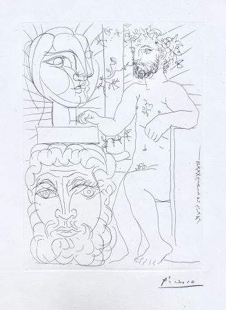 Etching Picasso - Sculpteur et Deux Têtes sculptées