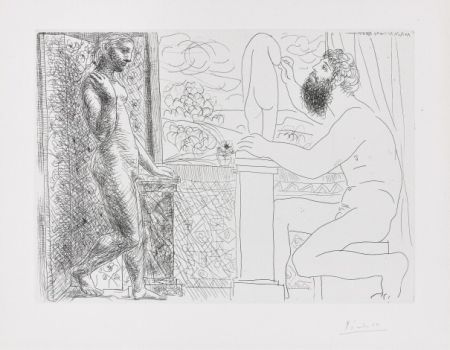 Engraving Picasso - ‚Sculpteur et son modèle devant une fenêtre‘ La Suite Vollard