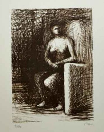 Lithograph Moore - SEATED FIGURE III DARK ROOM