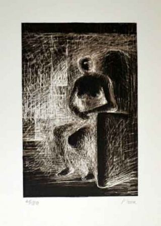 Lithograph Moore - SEATED FIGURE IV REVERSE LIGHTING