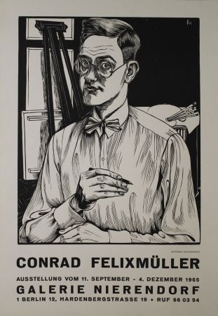 Woodcut Felixmuller  - Selbstbildnis mit Zeichenstift