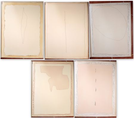 Etching Fontana - Serie Rosa the complete set of five etchings with aquatint in colours, one with incisions
