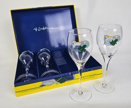 Screenprint Lichtenstein - Set of 4 Taittinger Collection Champagne Flutes