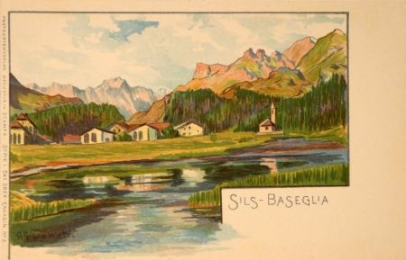 Lithograph Giacometti - Sils-Baseglia / Samaden / Sils-Maria / Silva Plana mit Piz Margna / Maloja / St.Moritz / Der Schafberg / Forno-Gletscher.