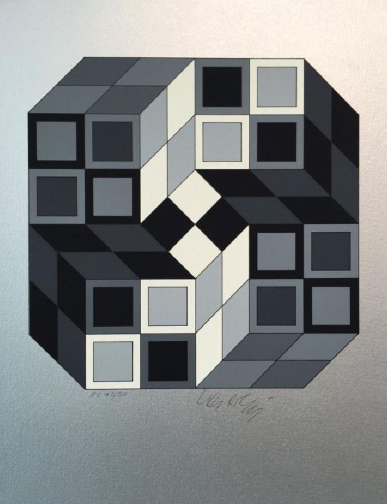 Screenprint Vasarely - Silver Composition