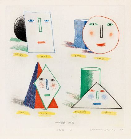 Etching Hockney - Simplified Faces (State 2) 