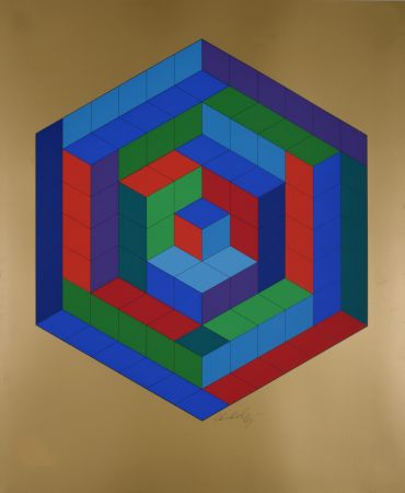 Screenprint Vasarely - Sin-Hat-A, c. 1974 - Hand-signed!