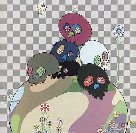 Lithograph Murakami - Skulls rock