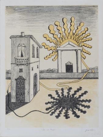 Lithograph De Chirico - Sole sul tempio