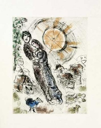 Etching Chagall - Soleil aux amoureux