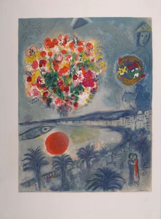 Lithograph Chagall (After) - Soleil couchant (from: Nice et la côte d'Azur), 1967