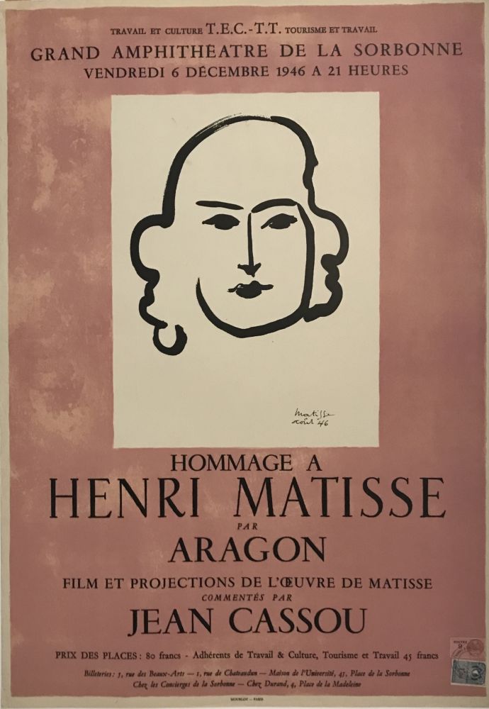 Lithograph Matisse - Sorbonne - Aragon