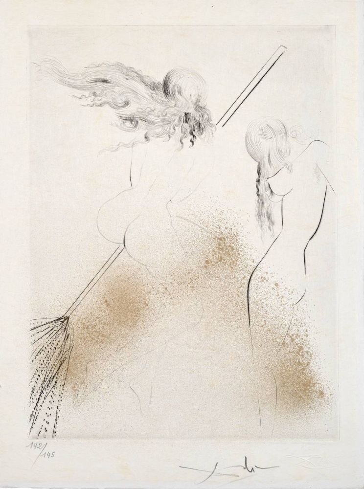 Drypoint Dali - Sorcière au Balai (Witch on Broom)