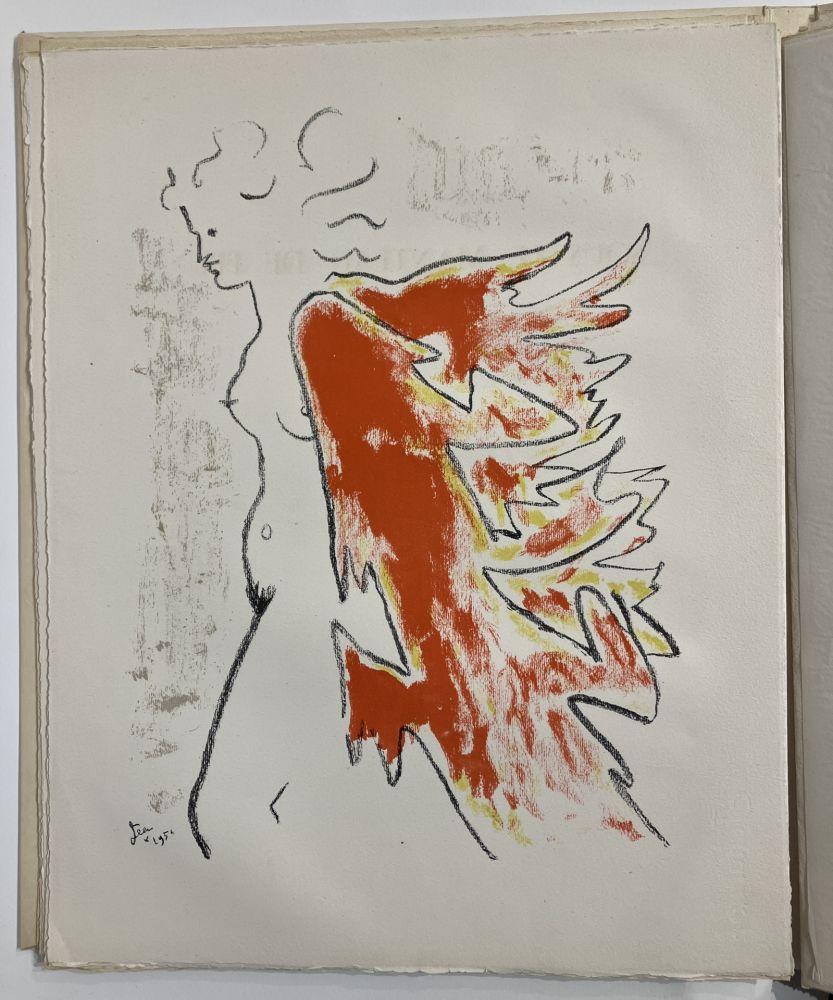 Lithograph Cocteau -  Sous le manteau de feu.