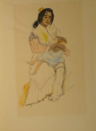 Lithograph Orlik - Spanische Zigeunerin mit Kind, Sevilla