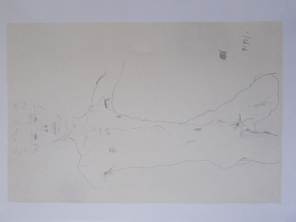 Lithograph Schiele - Standing male nude