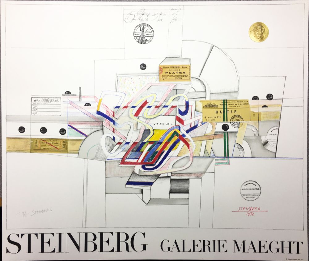 Lithograph Steinberg - STEINBERG 1970. Galerie Maeght. Lithographie signée par l'artiste.