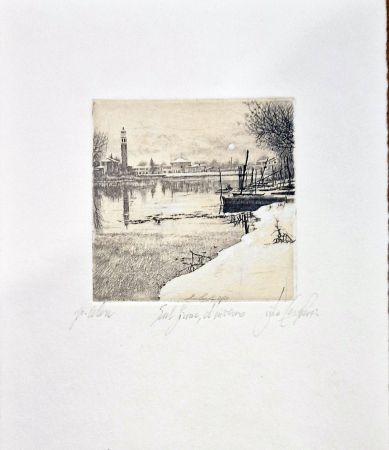 Engraving Ceschin - Sul fiume, d'inverno