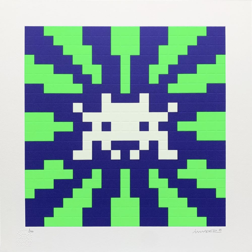 Screenprint Space Invader - Sunset (Blue & Green)