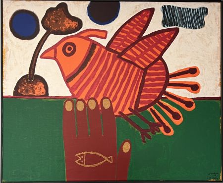Screenprint Corneille - Sérigraphie sur toile signée, Oiseau Libre, EA, encadrée