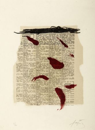 Lithograph Tàpies - Taches Rouges au Journal