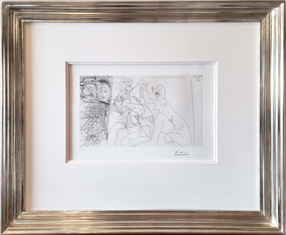 Engraving Picasso - Tanzende und zwei Männer mit Rembramdt-Hut, 1968