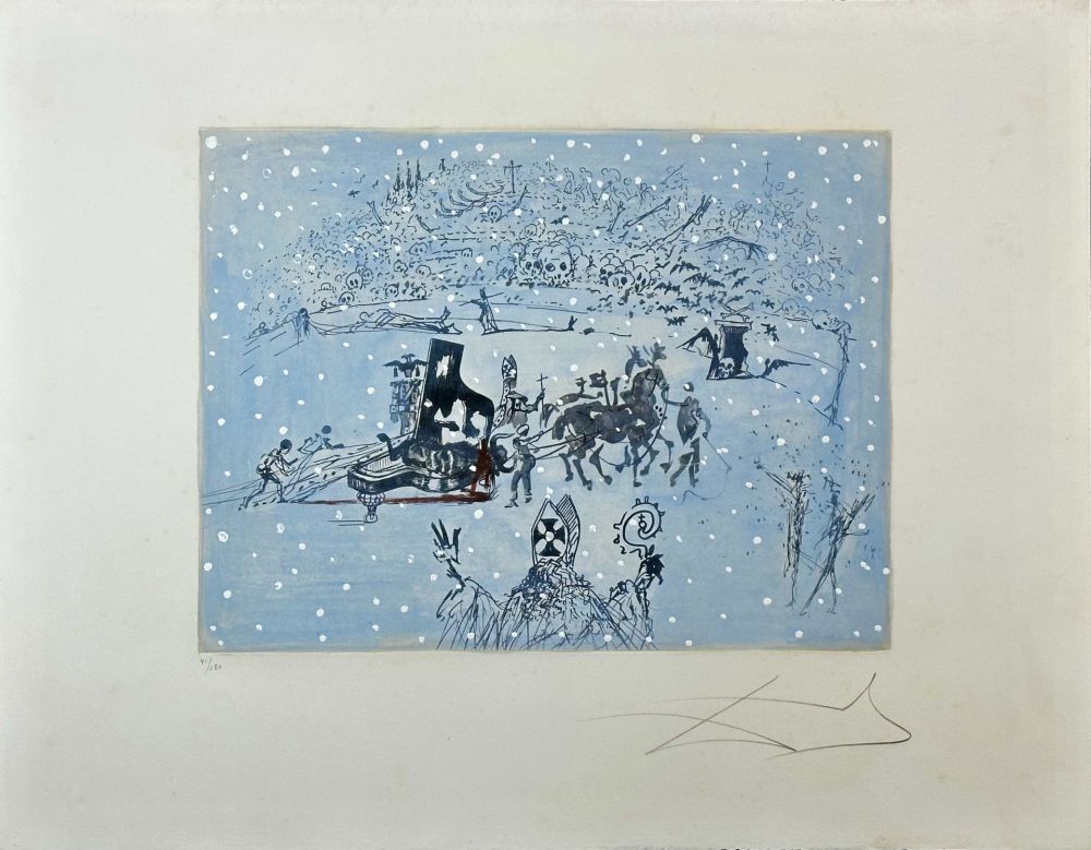 Etching Dali -  Tauramachie Surrealiste The Piano In The Snow