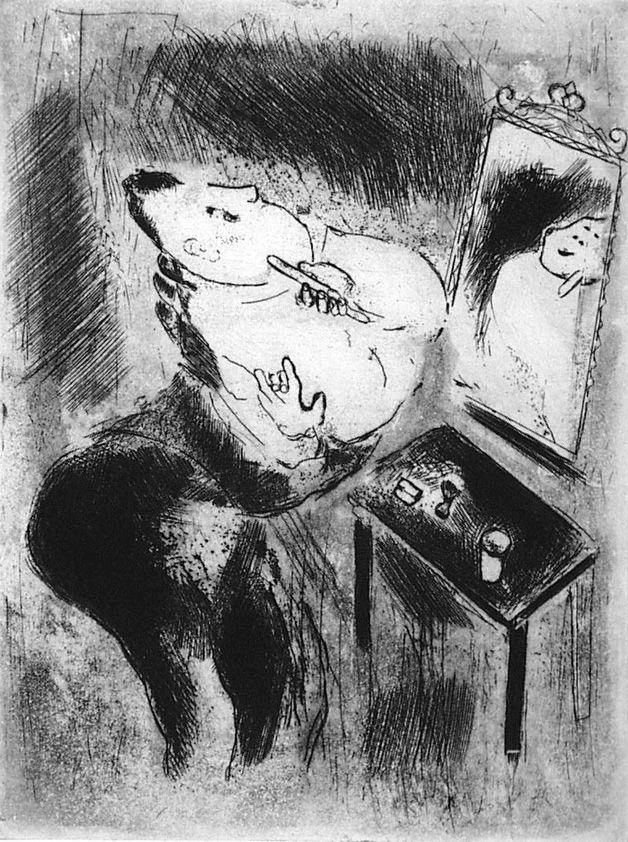 Engraving Chagall - Tchitchikov se rase