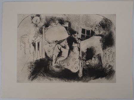 Etching Chagall - Tchitchikov sur le lit