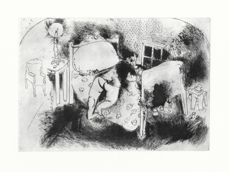 Engraving Chagall - Tchitchikov sur le lit