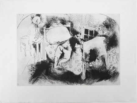 Etching Chagall - Tchitchikov sur le lit (Les Âmes mortes)