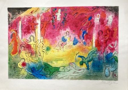 Lithograph Chagall - TEMPLE ET HISTOIRE DE BACCHUS. Épreuve signée (Daphnis & Chloé - 1961)