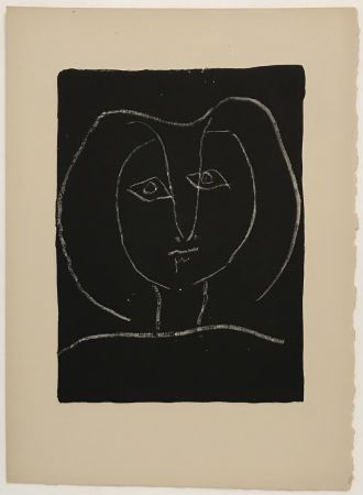 Lithograph Picasso - Tete de Femme Stylisee Fond Noir