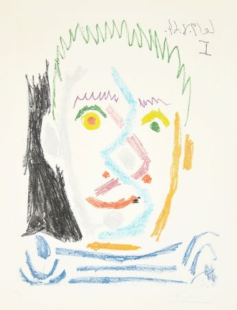Aquatint Picasso - Tete d’homme au maillot raye (Man’s Head with Striped Shirt), 1964