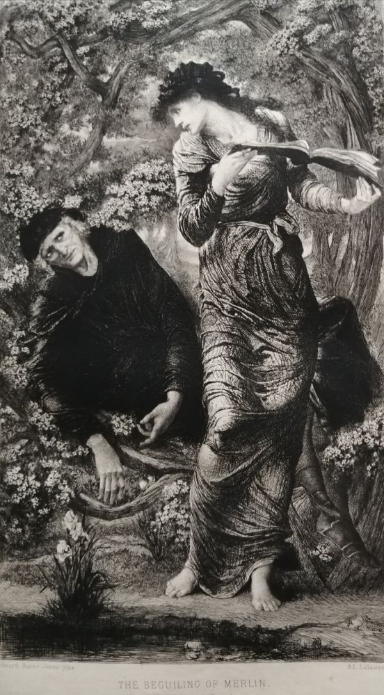 Engraving Burne-Jones - The Beguiling of Merlin