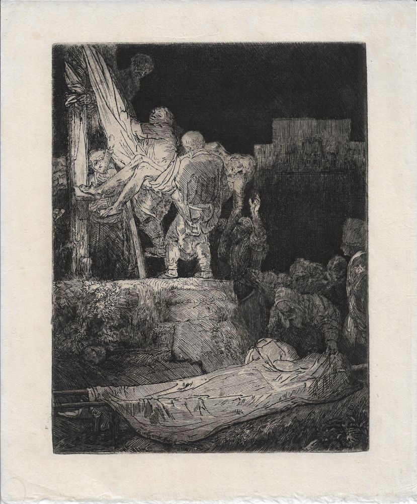 Etching Rembrandt - The Descent from the Cross by Torchlight