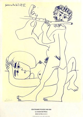 Lithograph Picasso - The Flute Player, Rare Affiche