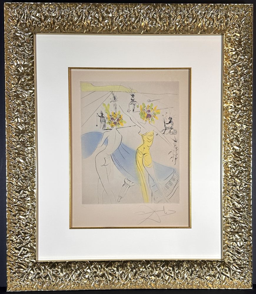 Etching Dali - The Hippies Flower Woman at The Piano