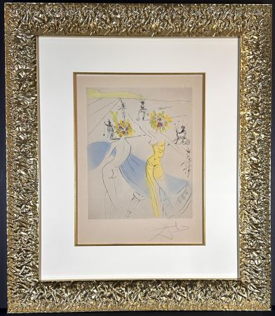 Etching Dali - The Hippies Flower Woman at The Piano