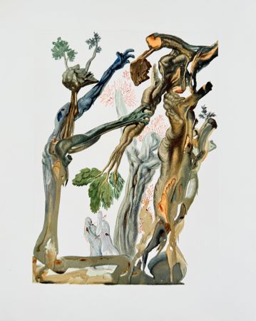 Woodcut Dali - The Inferno, Canto 13 - La Fôret des suicidés