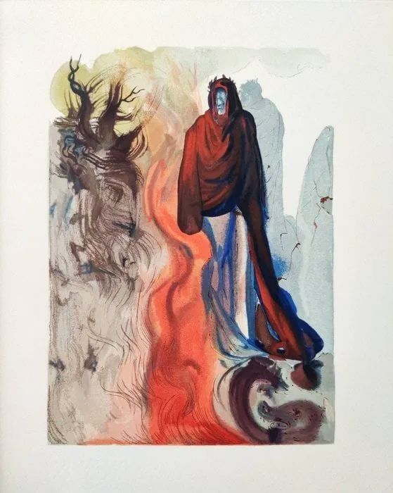 Woodcut Dali - The Inferno, Canto 34 - Apparition de Dite