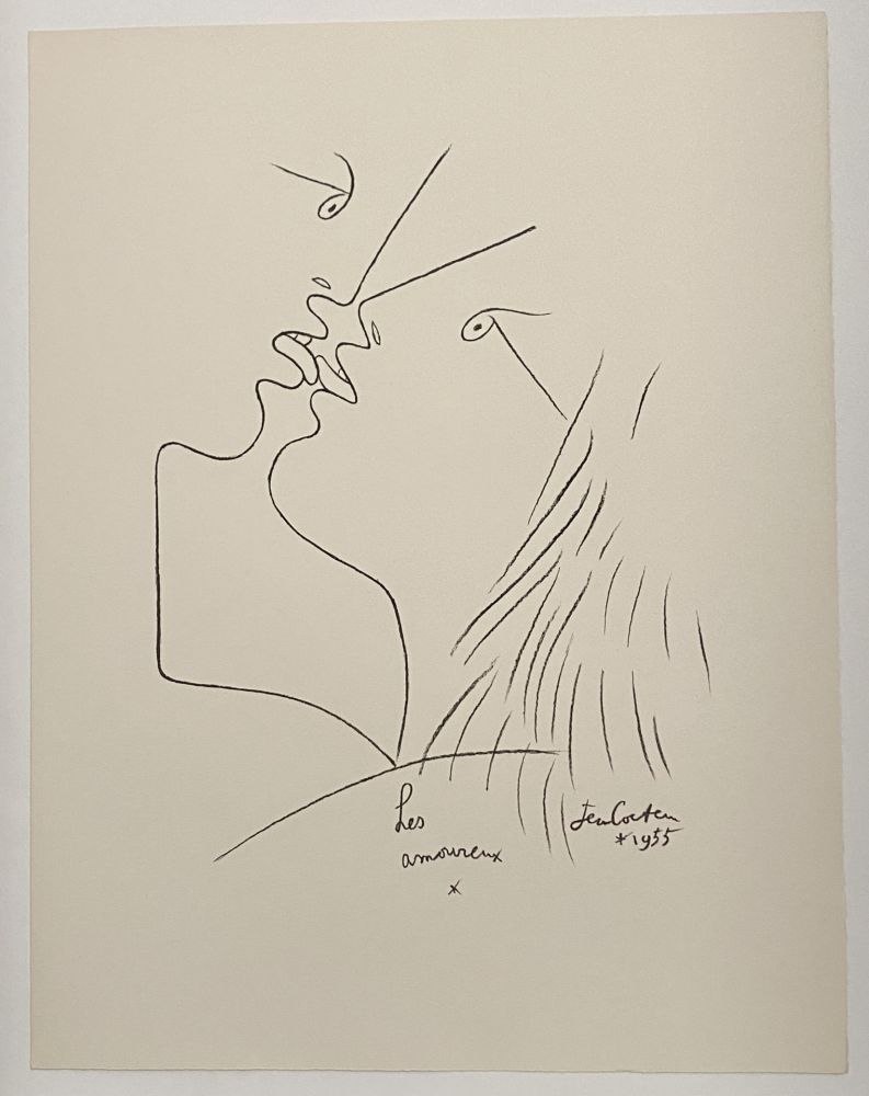 Lithograph Cocteau - The Kiss, Les Amoureux