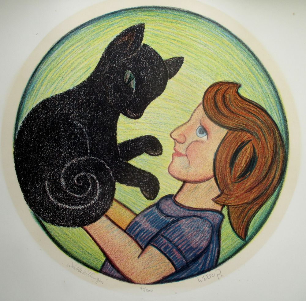 Lithograph Heerup - The Kitten