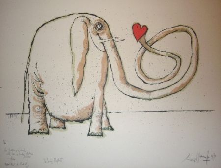 Lithograph Searle - The loving elephant