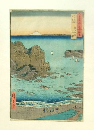 Woodcut Hiroshige - The Outer Bay at Choshi Beach in Shimosa Province