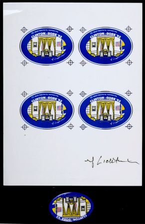 Screenprint Lichtenstein - The Oval Office, 1992 - Highly collectible set (Silkscreen on metallic pin & Silkscreen on paper)!